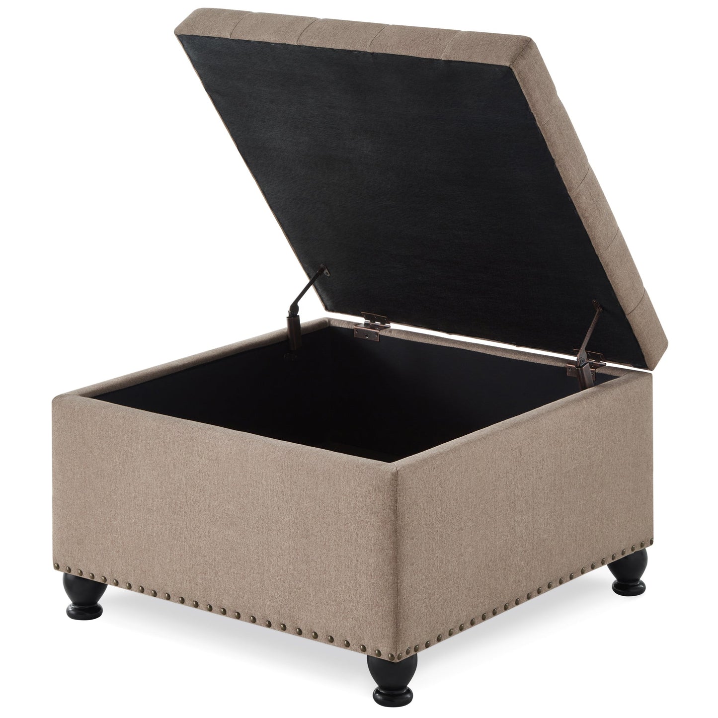 Large Square Storage Ottoman Button Tufted Wooden Legs Linen, 30x30x18