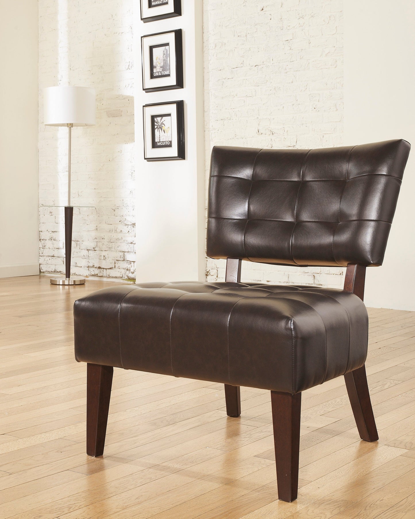 Accent Chair Tufted PU Leather Brown Oversized Hardwood Frame 27x31x34 In