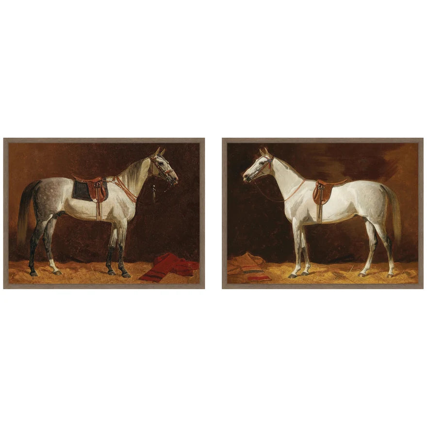 The Volkers White Horses Framed Equestrian Art Set — Walnut, Set of Two