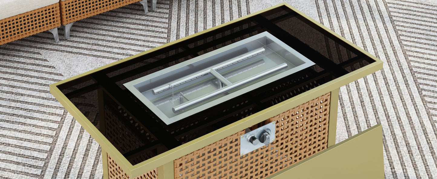 K&K 43' Rattan, Steel and Glass Propane Gas Fire Pit Table