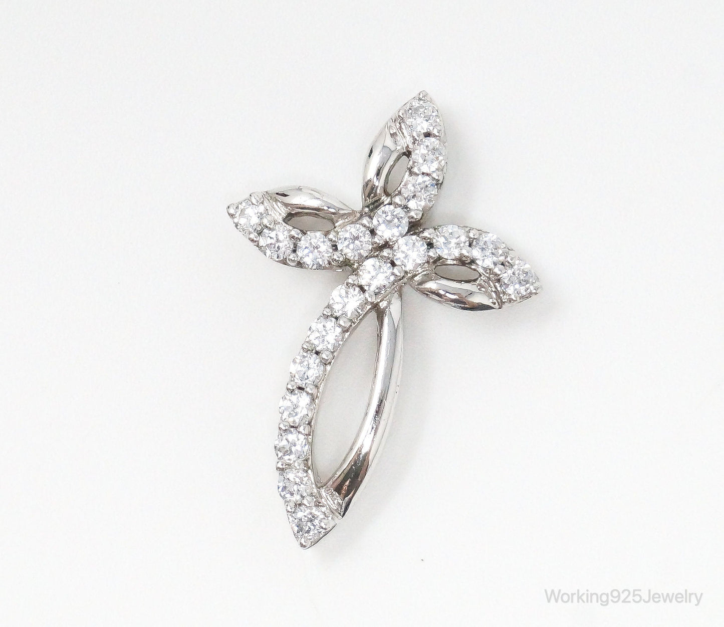 Vintage Cubic Zirconia Cross Sterling Silver Necklace Pendant
