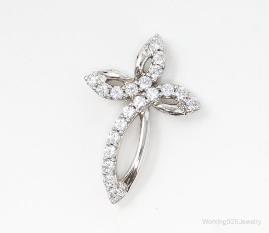 Vintage Cubic Zirconia Cross Sterling Silver Necklace Pendant