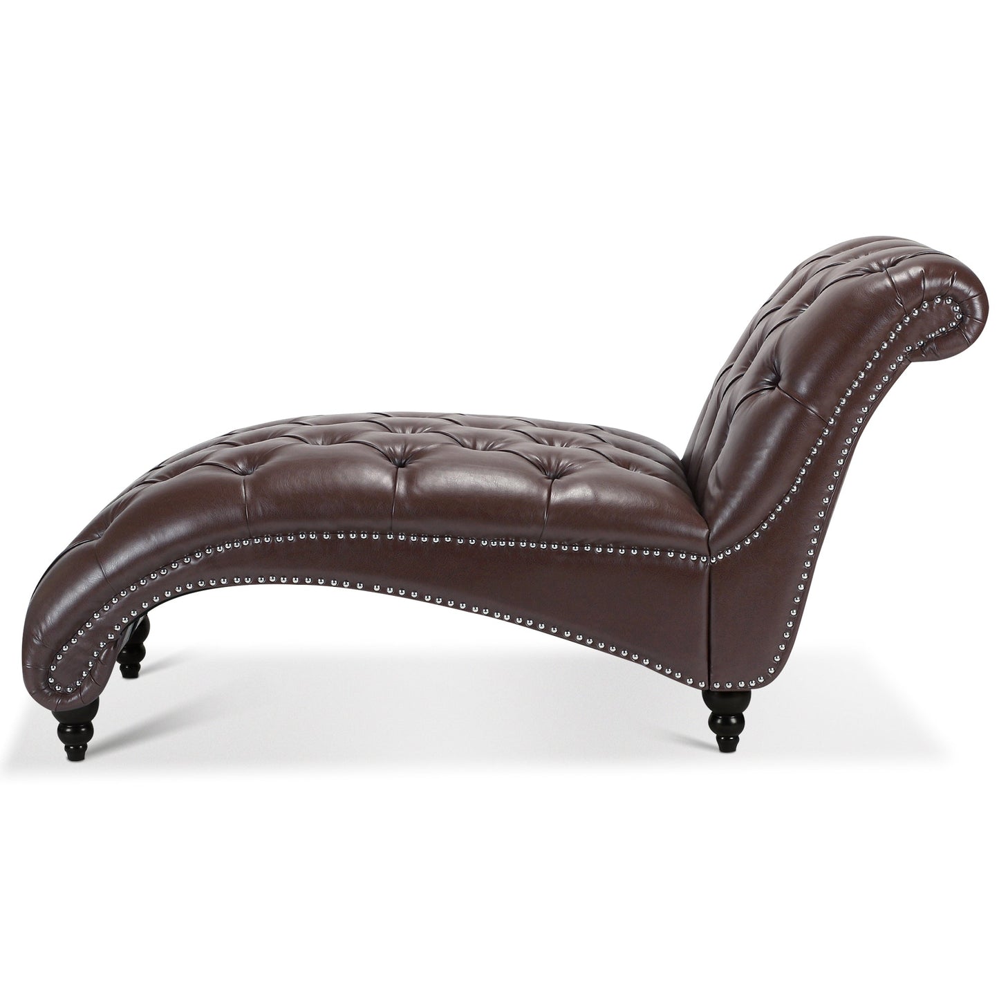 Chaise Lounge Armless PU Leather Dark Brown Tufted Foam Birch Legs 220 LB