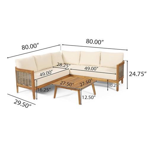 Outdoor Teak Conversation Set with Beige Cushions 4 Piece