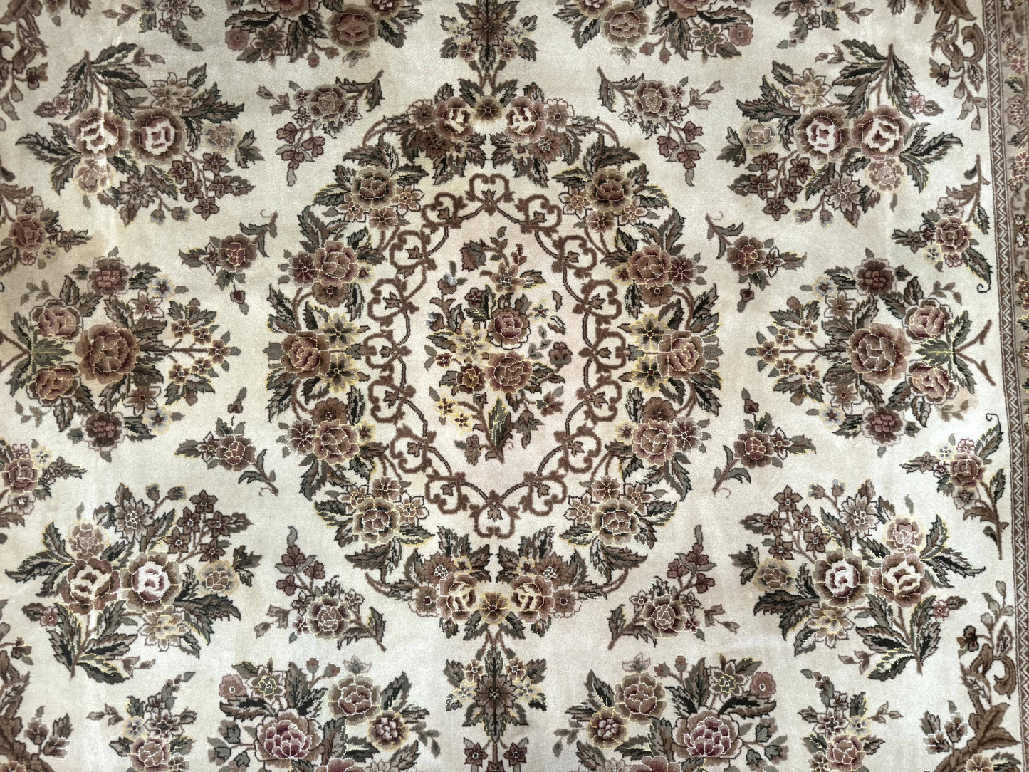 Sino Persian Hand-Knotted Wool & Silk Floral Area Rug – Beige, 8' x 10'