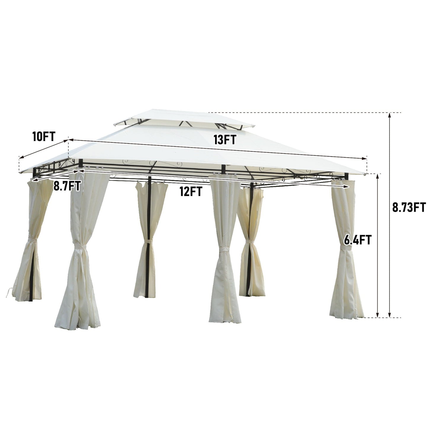 Outdoor Patio Gazebo Tent With Ventilated Double Roof And Sidewall
