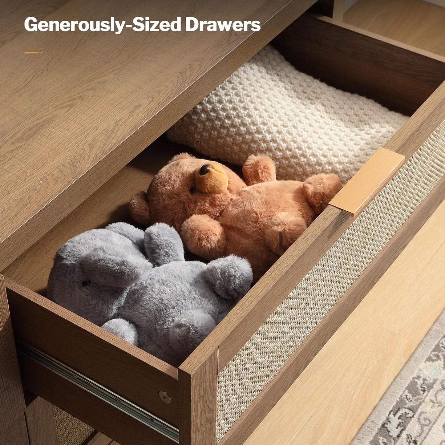 Rattan Dresser FiftySixPointNineInches Wide Six Drawer