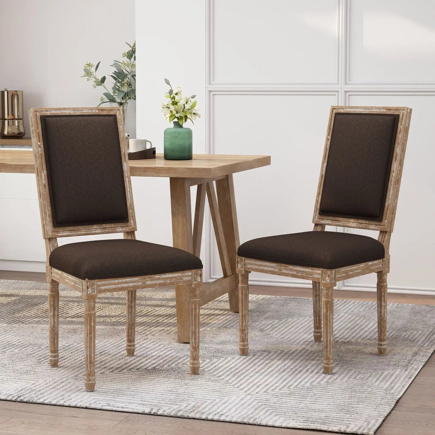French Country Style Dining Chair with Upholstered Seating and Fluted Legs