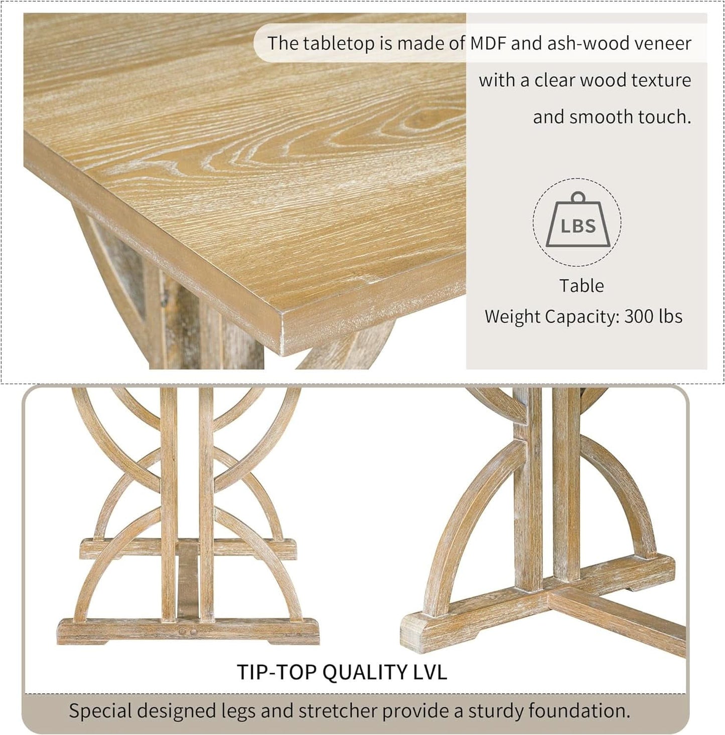 Industrial Solid Wood Rectangular Dining Table Set with Upholstered Seating Bench and Chairs