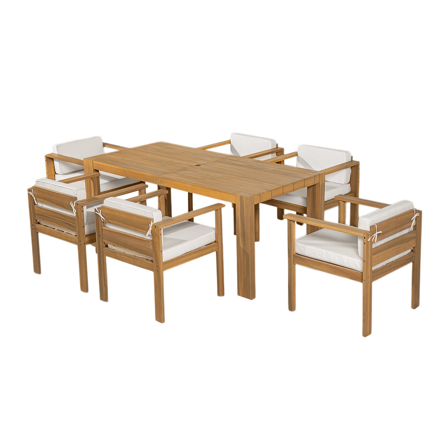 Patio Set Rectangle Light Teak with Removable Cushions for 6 72.8 Inch Table