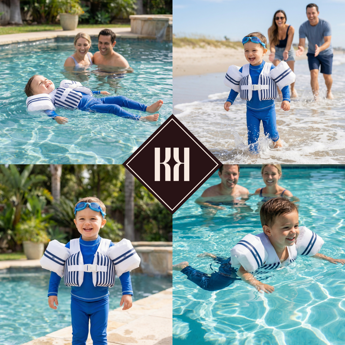 Floating Jackets with Sleeves for Bool or Beach | 1-3 Years | White & Blue