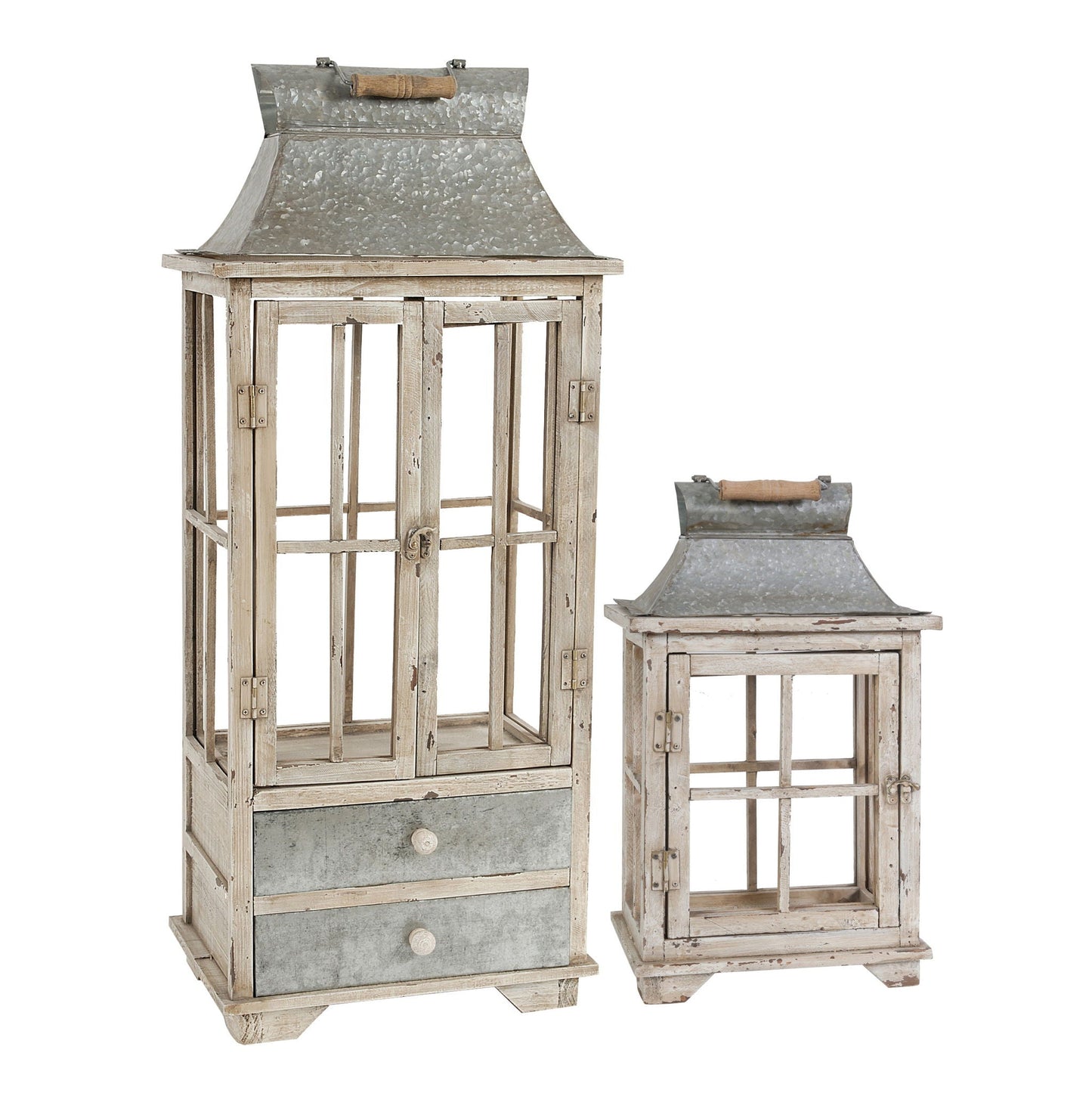 Ashford Ivory Wooden Hurricane Lantern Set