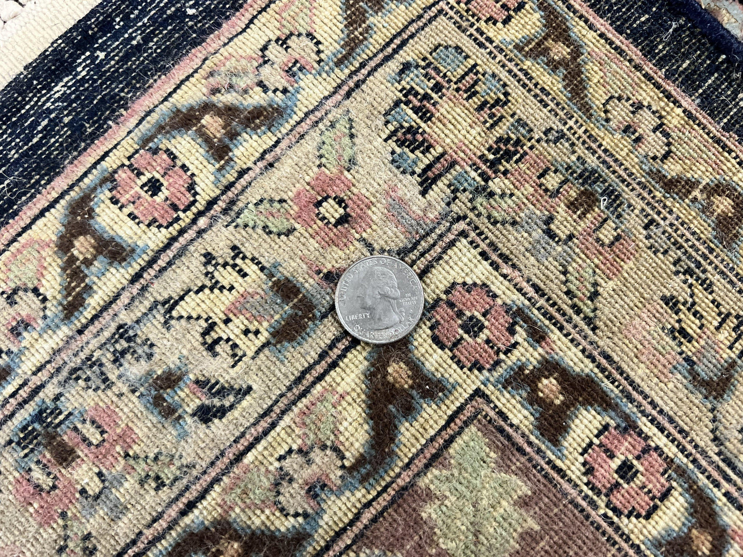 Sino Persian Rug 9x12, Navy Blue and Pink Hand Knotted Wool and Silk Highlights Vintage Oriental Carpet, Handmade Floral Area Rug 9 x 12 ft