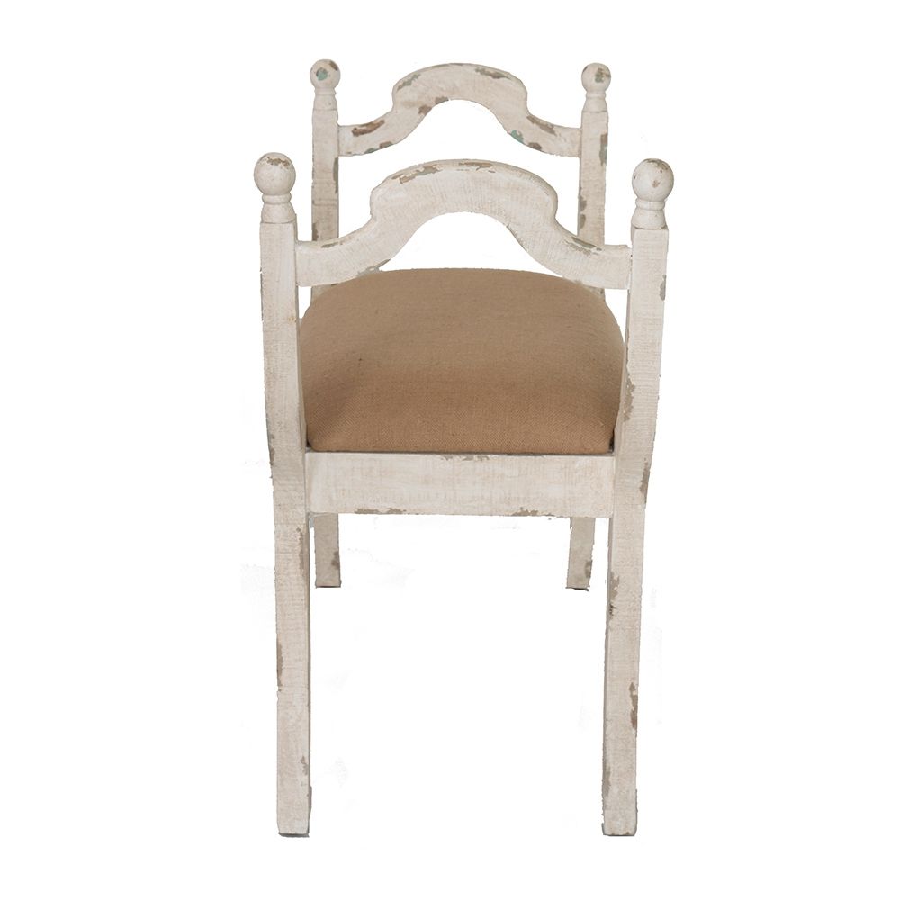 Harlow Country House Bench – Distressed White & Natural Linen