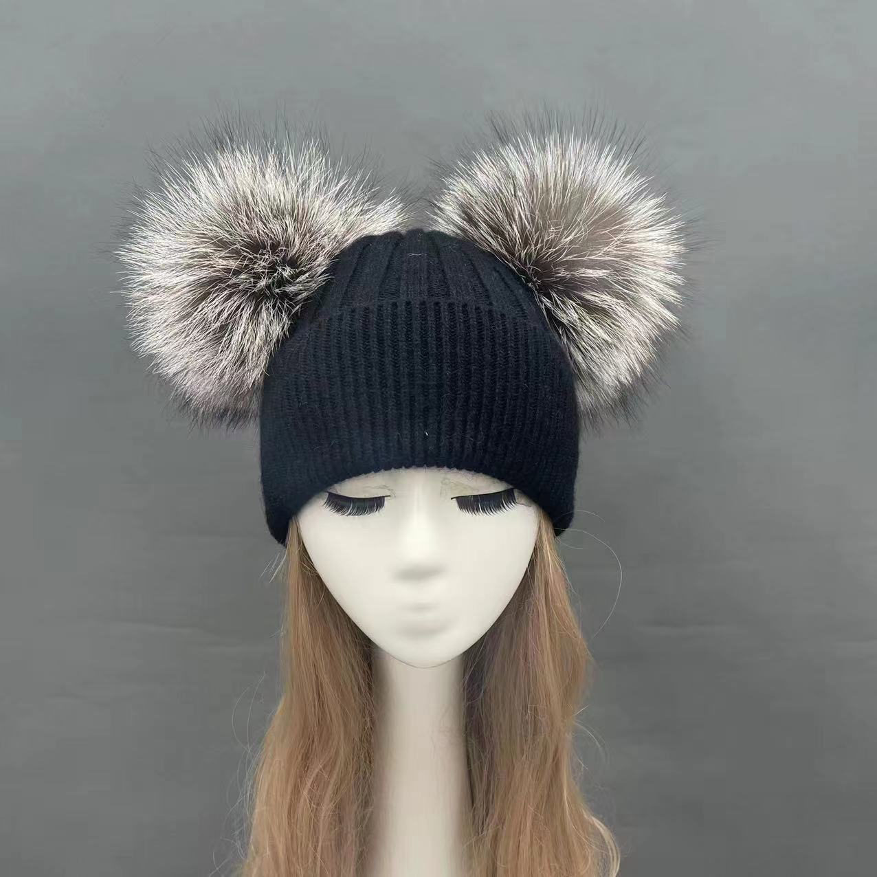 Two Fur Poms Hat Adult | Kids