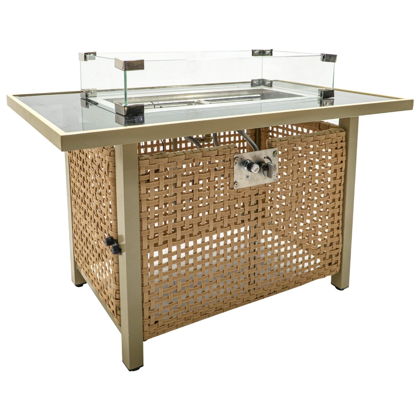 K&K 43' Rattan, Steel and Glass Propane Gas Fire Pit Table