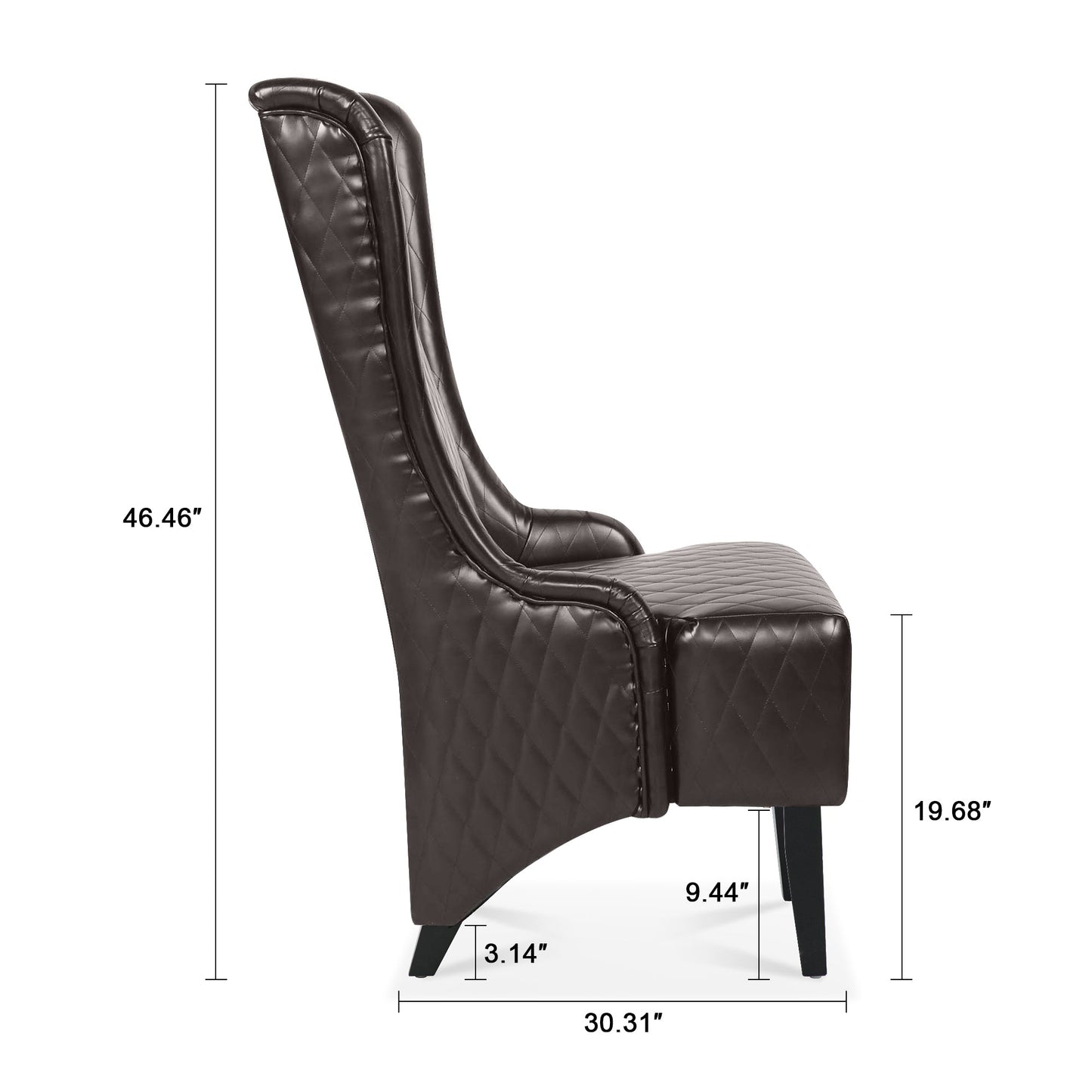 Accent Chair Wingback PU Leather Dark Brown High-Back Birch Legs 220 LB