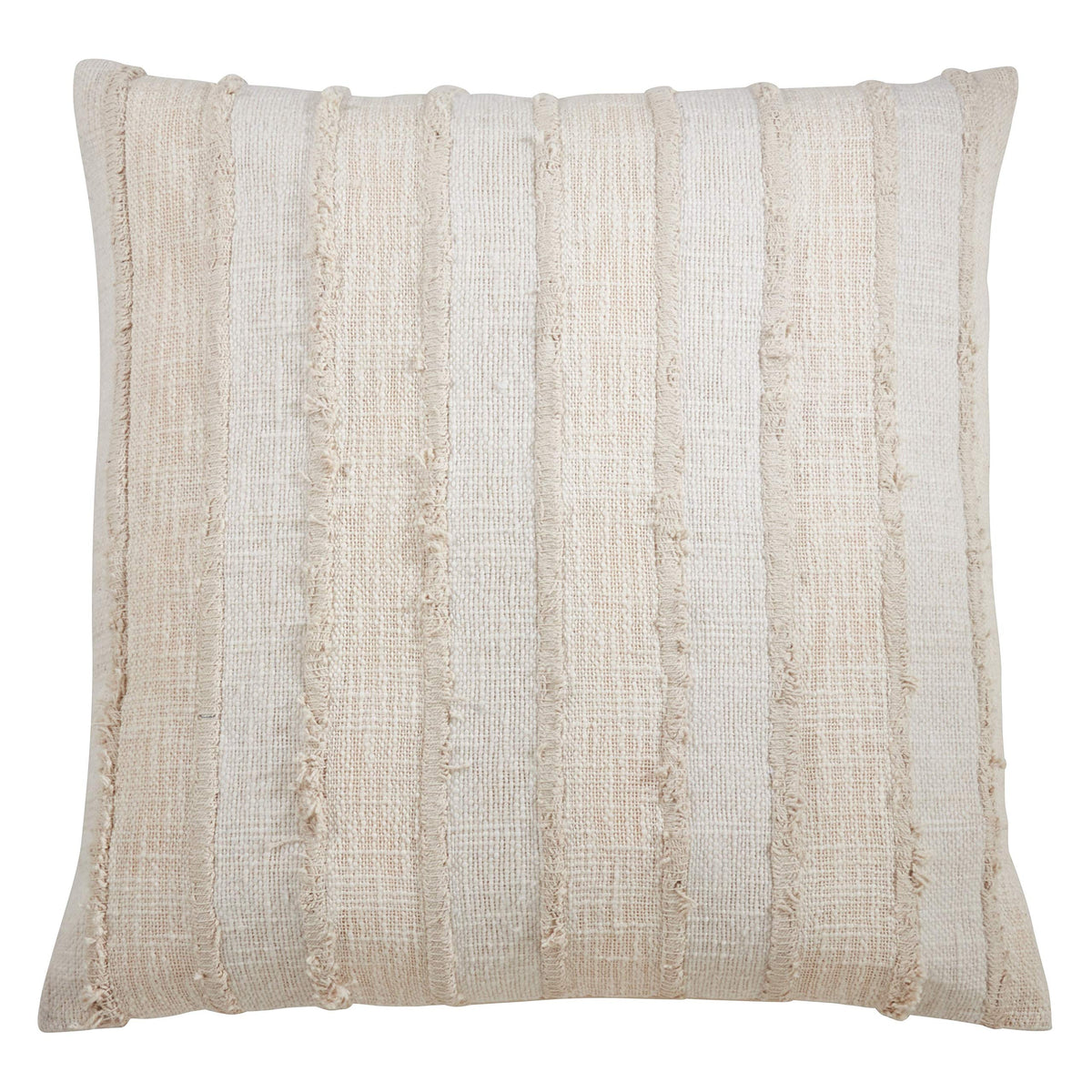 The Cottage Stripe Fringed Cotton Pillow — Ivory