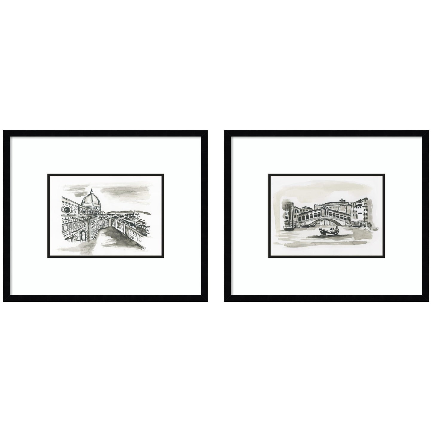 Vintage Postcard Florence & Venice 2 Piece Framed Wall Art Print Set by Teju Reval