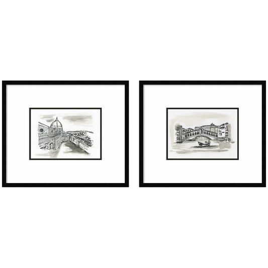Vintage Postcard Florence & Venice 2 Piece Framed Wall Art Print Set by Teju Reval