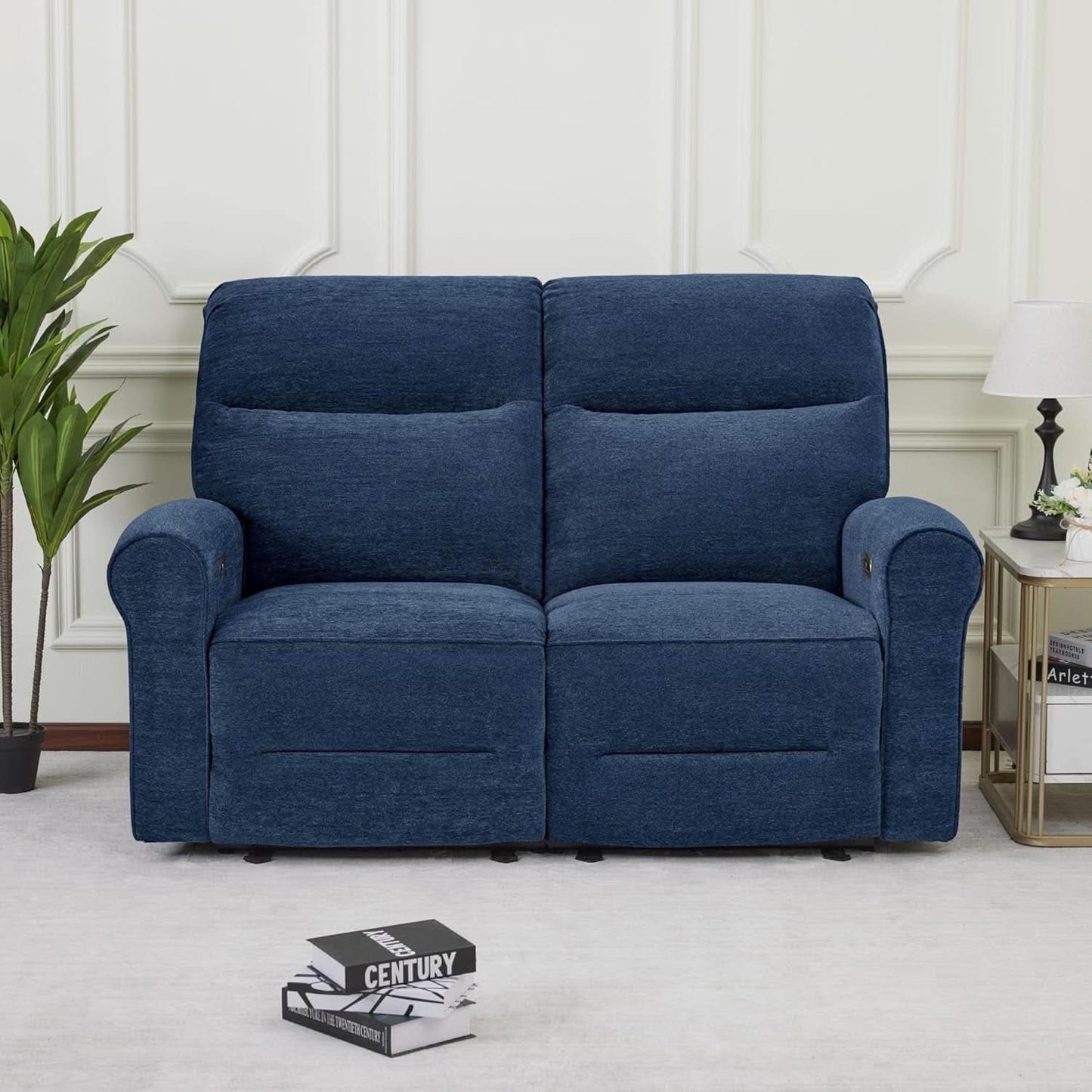 64.6 Inch Wall Hugger Loveseat Navy Blue Space Saving