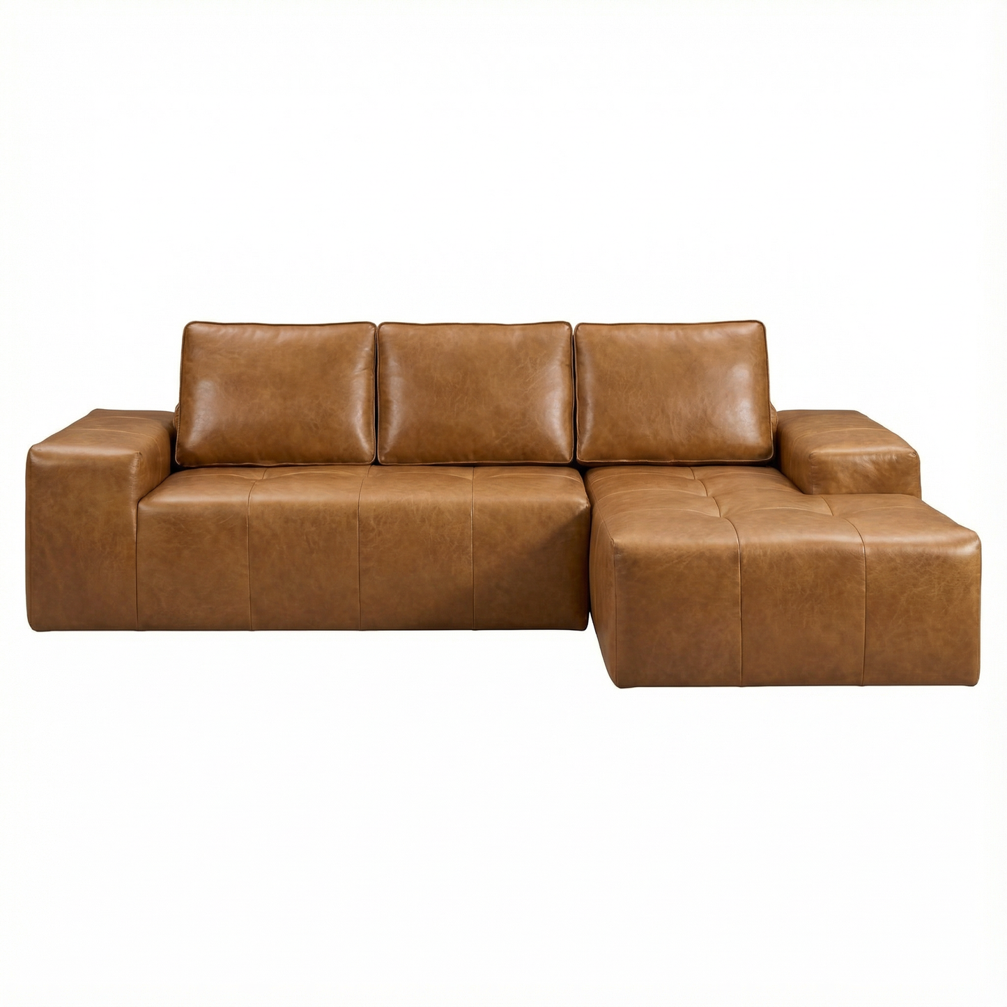 Sectional Sofa L-Shape Faux Leather Brown 3 Seat with Chaise 114 In