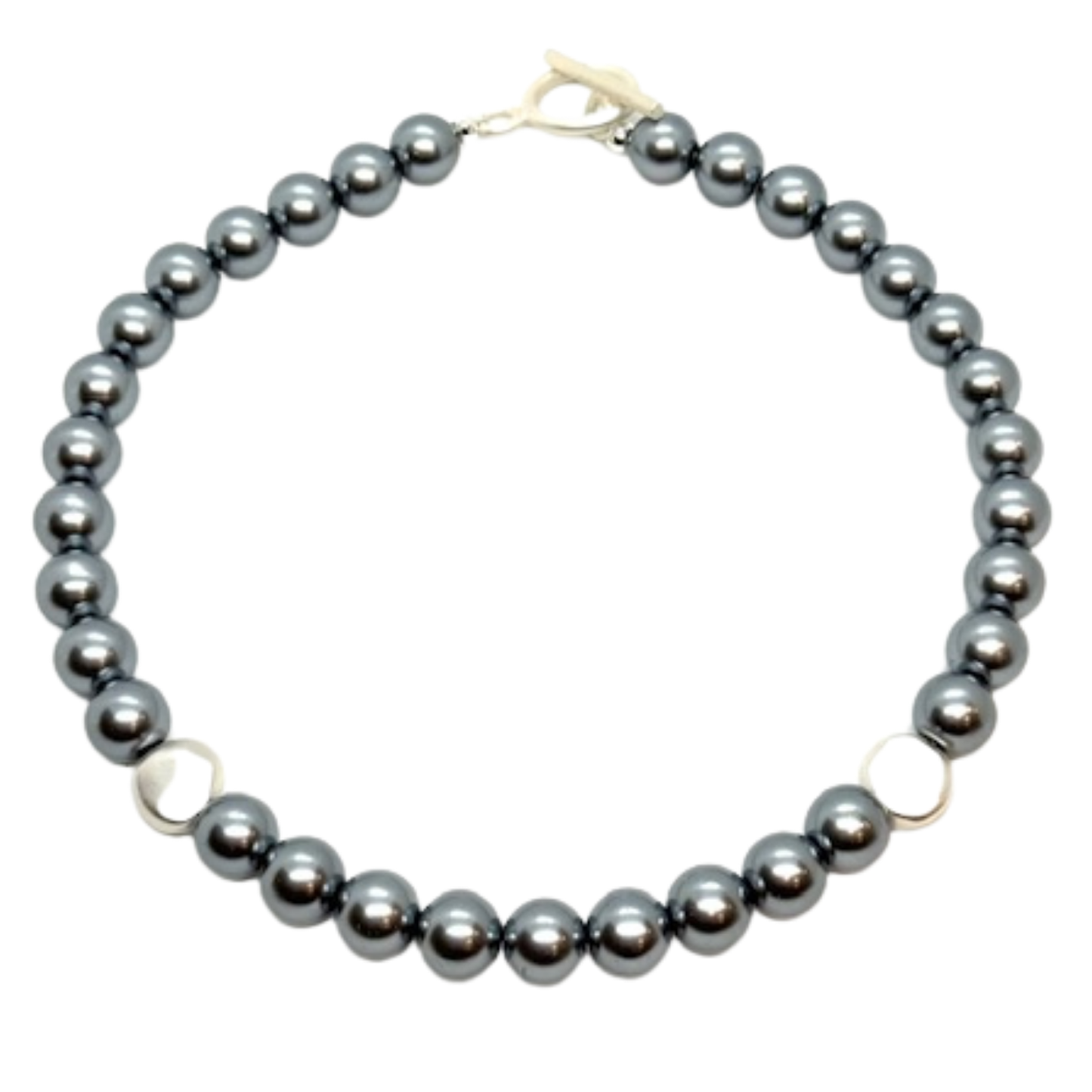 Grey Pearl With Matte Silver Bead Accent Necklace