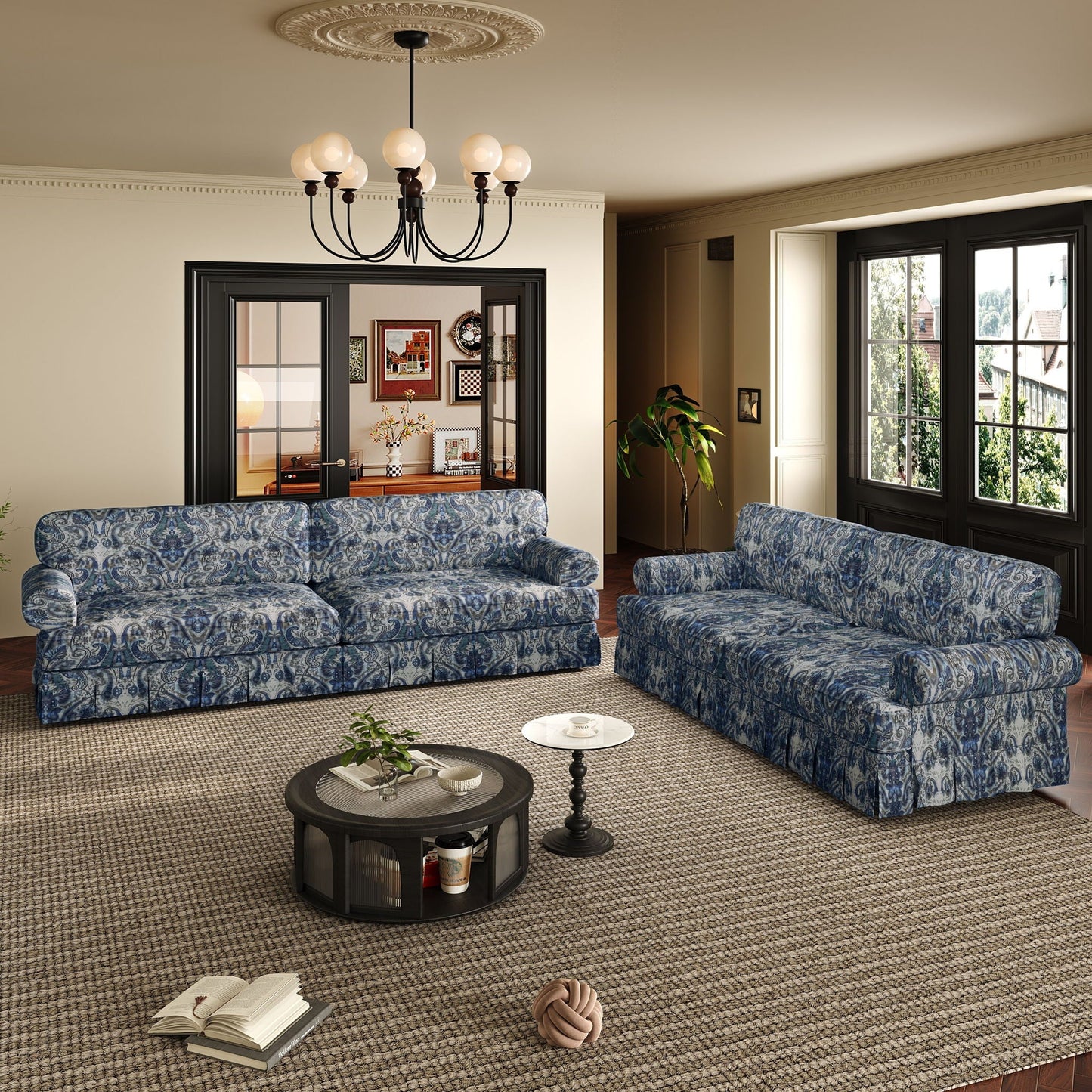 Luxuriously Comfortable Cloud Couch Sofa With Elegant Rolled Arms & Pleated Skirt Design