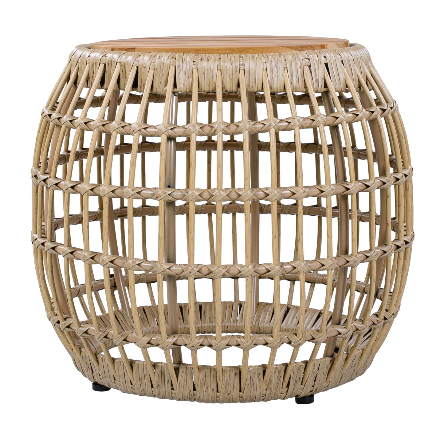 Outdoor Round Side Table Acacia Wood with Wicker Base Light Brown 16 Inch
