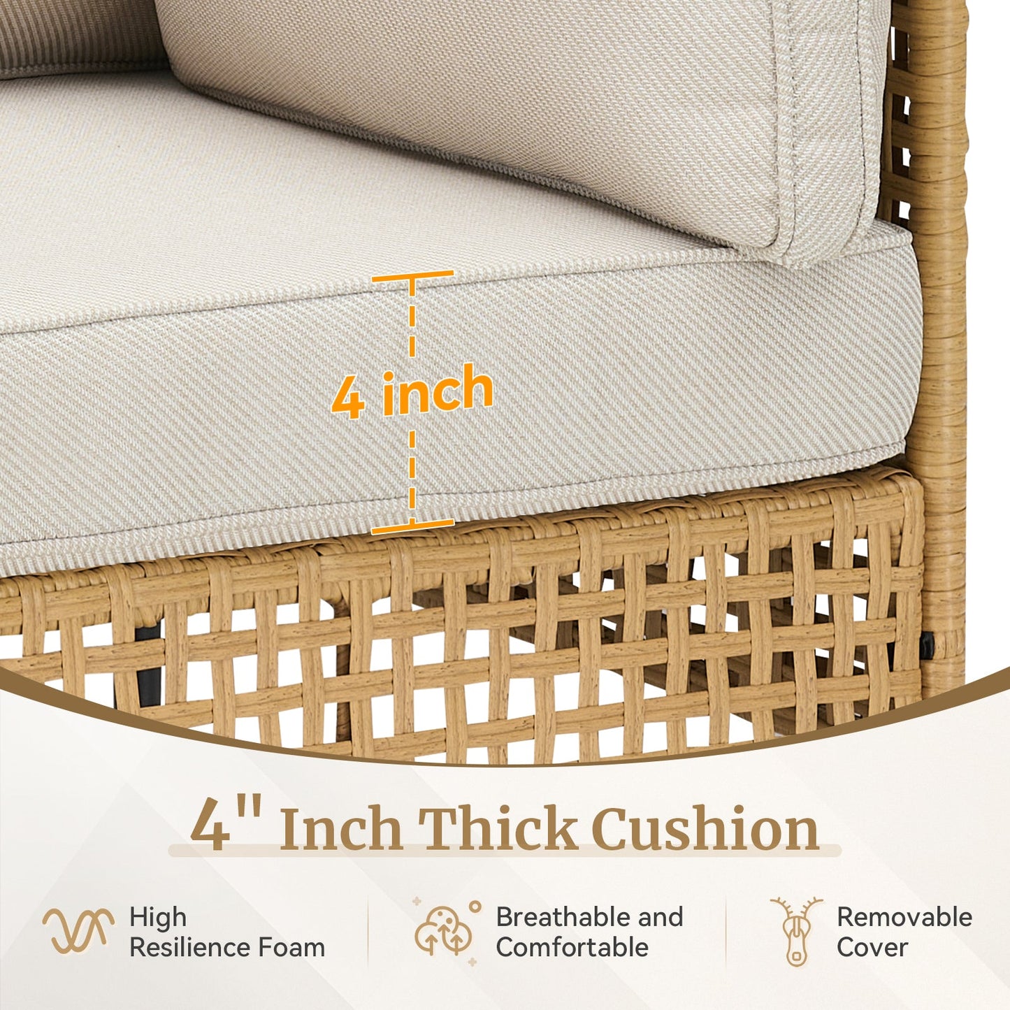 Outdoor Wicker Sectional Sofa Boho Beige Cushions