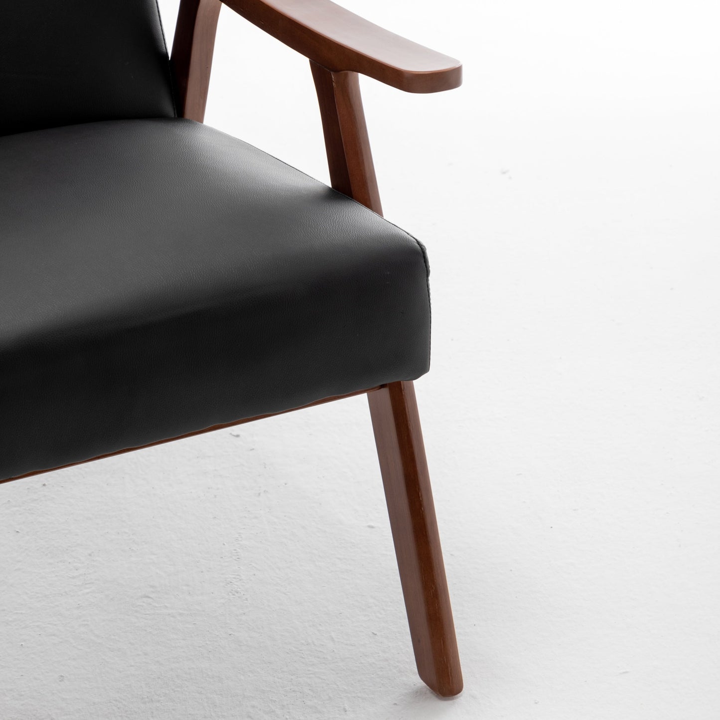 Accent Chair Mid-Century Wingback PU Leather Black Rubberwood 26x31x32 In 300 LB