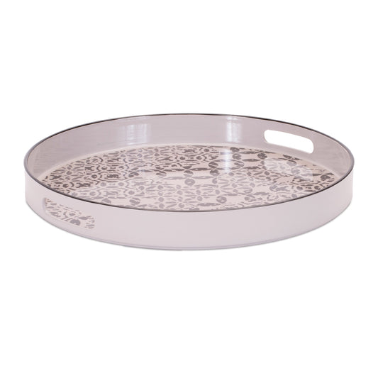 Round Ornate Geometric Print Tray 17.5"D
