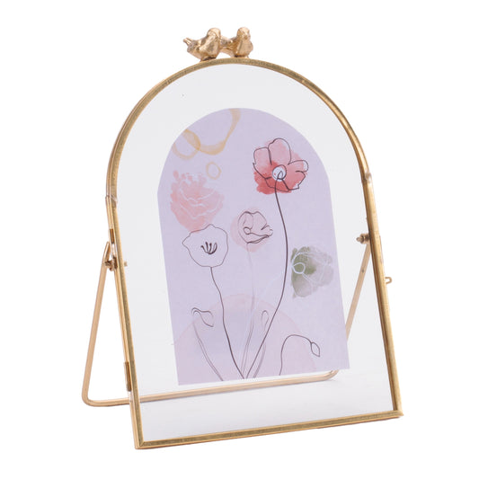 Copper Framed Floral Artwork with Bird Accent 8"H