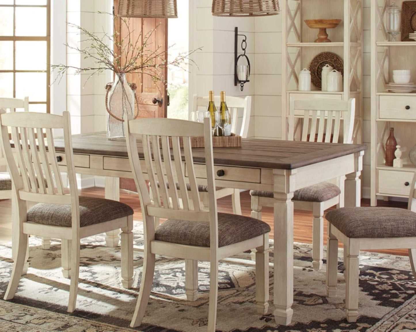 Bolanburg Farmhouse Dining Table Drawers Whitewash Wood Seats 6