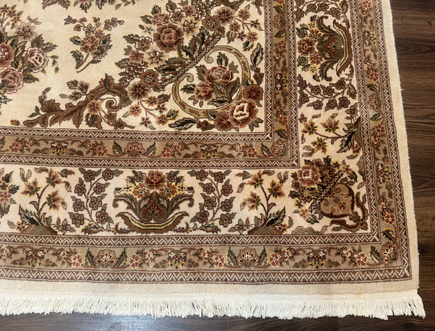 Sino Persian Hand-Knotted Wool & Silk Floral Area Rug – Beige, 8' x 10'