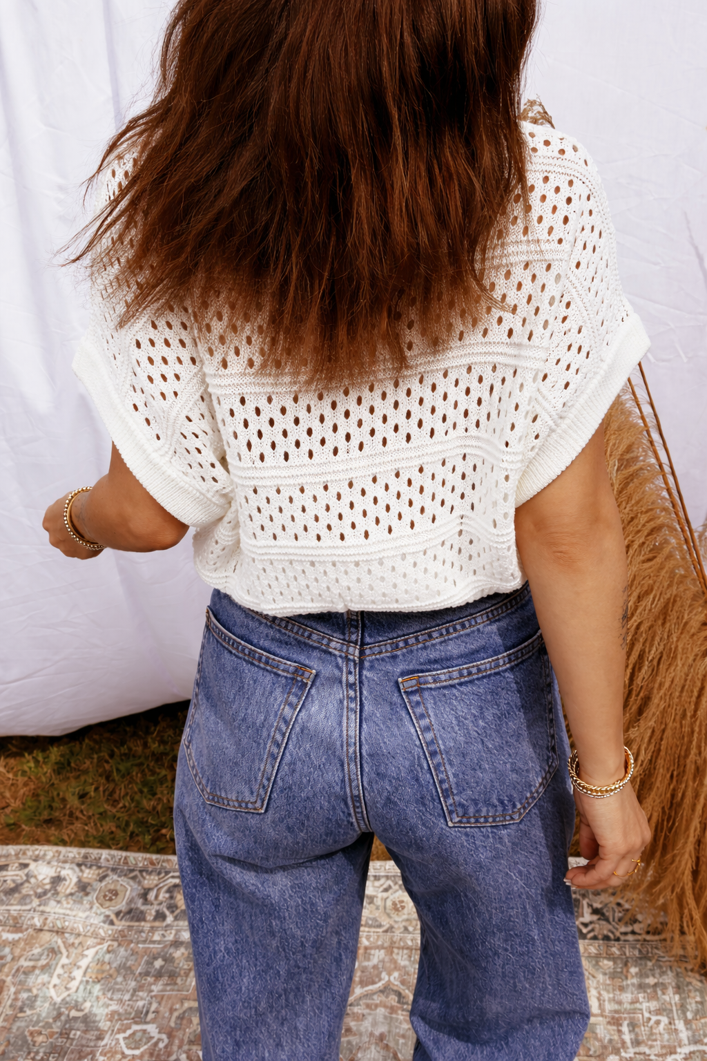 Rayna Out White Open Knit Dolman Sweater