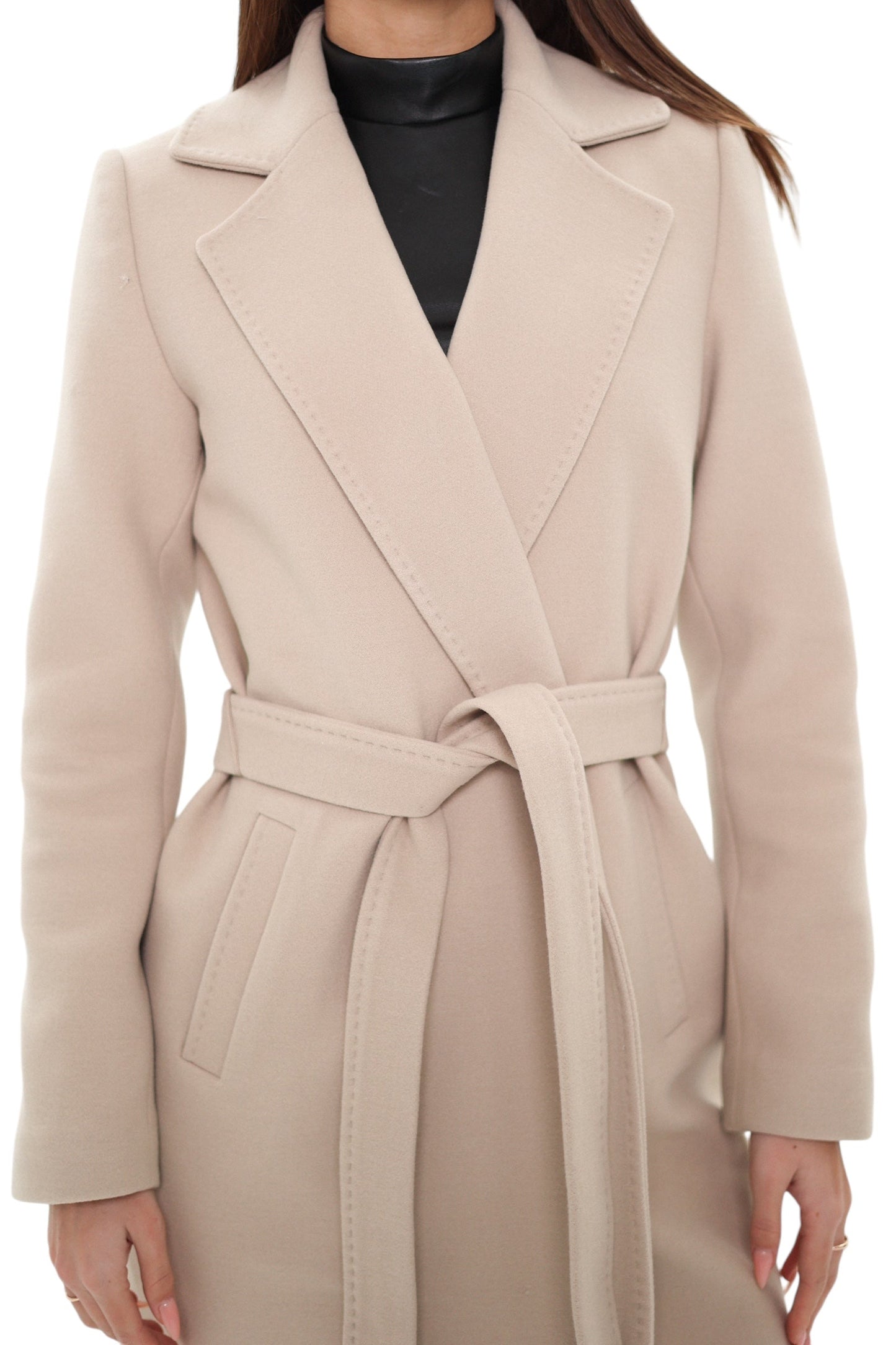 Windsor Classic Wraparound Cashmere Blend Overcoat in Nude
