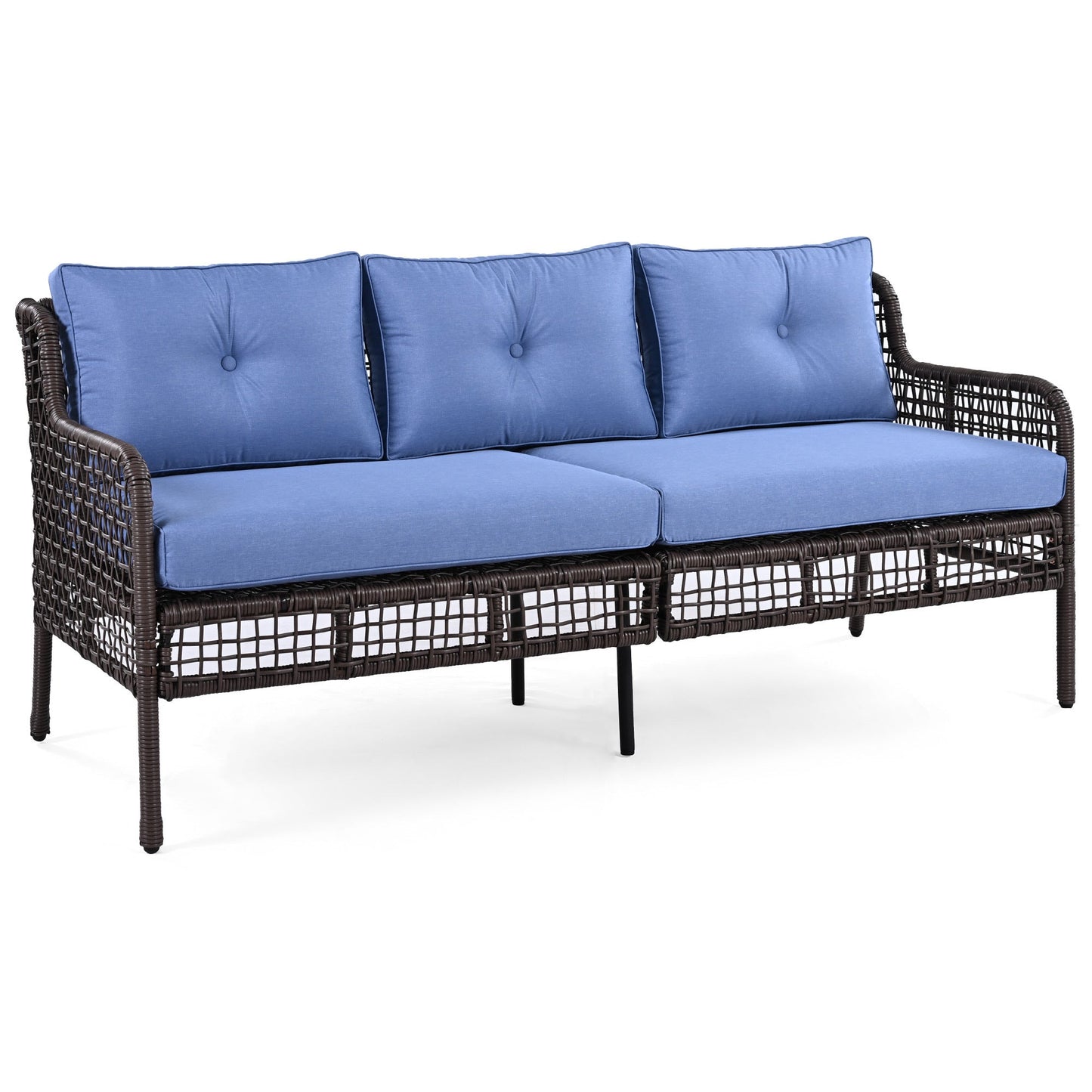Blue Wicker Outdoor Patio Conversation Set with Swivel Chairs – 4 Piece Seating Collection