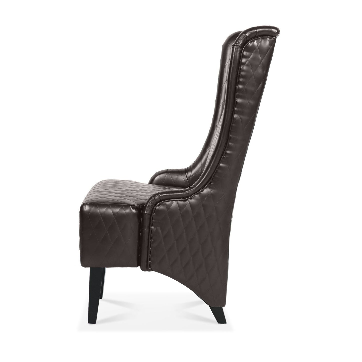 Accent Chair Wingback PU Leather Dark Brown High-Back Birch Legs 220 LB