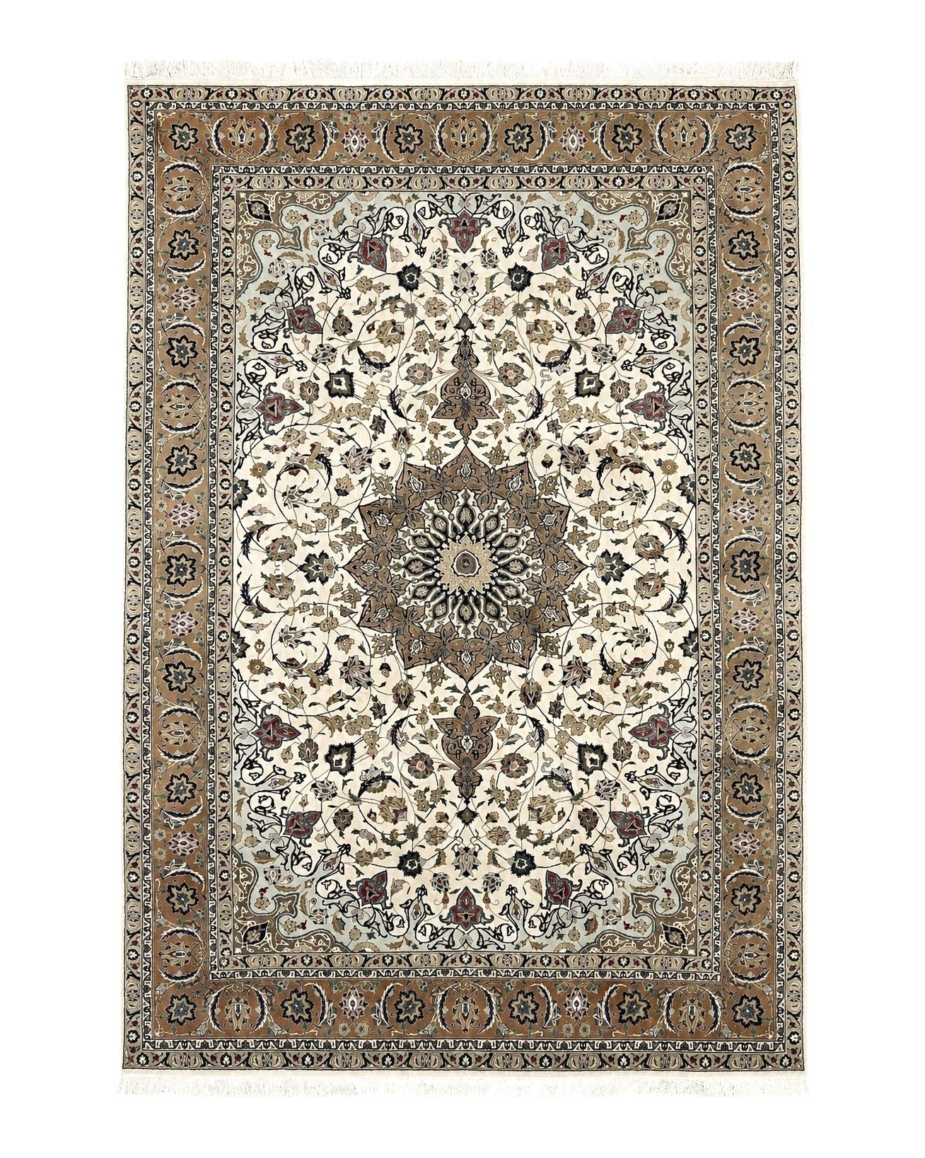 Wonderful Persian Tabriz Rug 7x10, Floral Medallion, Very Fine Oriental Carpet, Ivory