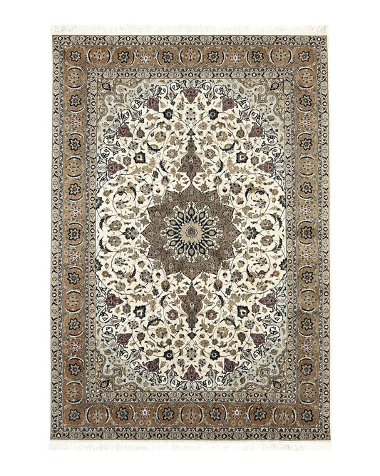 Wonderful Persian Tabriz Rug 7x10, Floral Medallion, Very Fine Oriental Carpet, Ivory