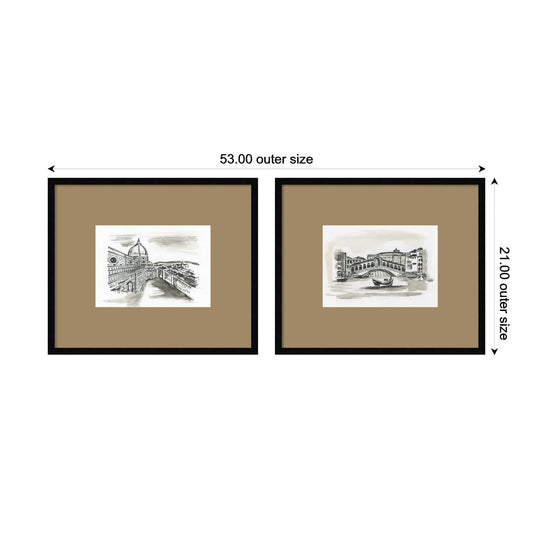 Vintage Postcard Florence & Venice 2 Piece Framed Wall Art Print Set by Teju Reval Brown Mat