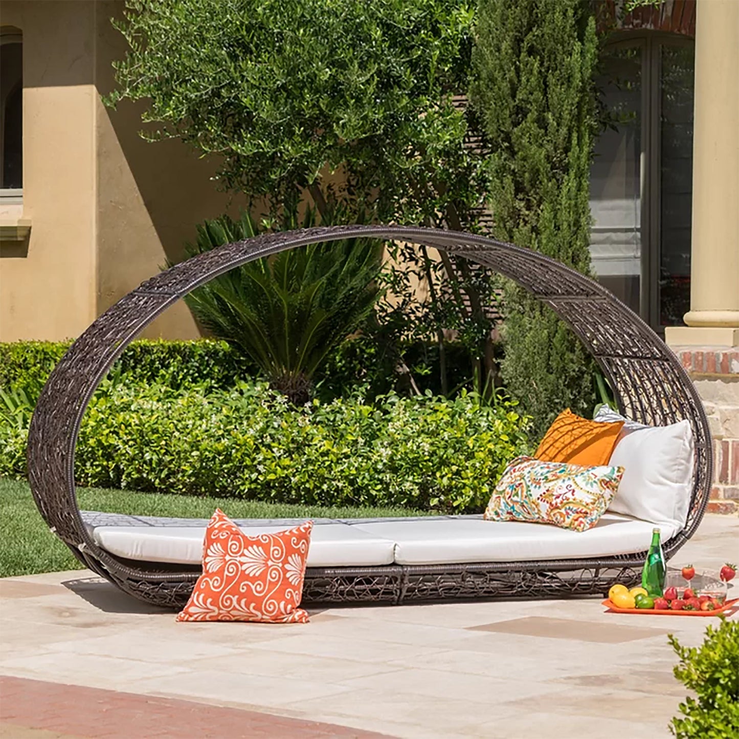 Outdoor Wicker Sofa with Cushions