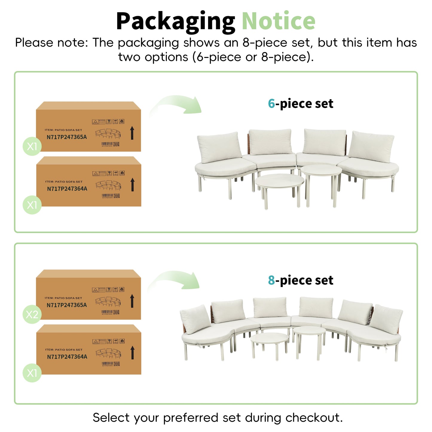 Outdoor Patio Set Half Moon Sectional with Two Coffee Tables Beige Pe Wicker