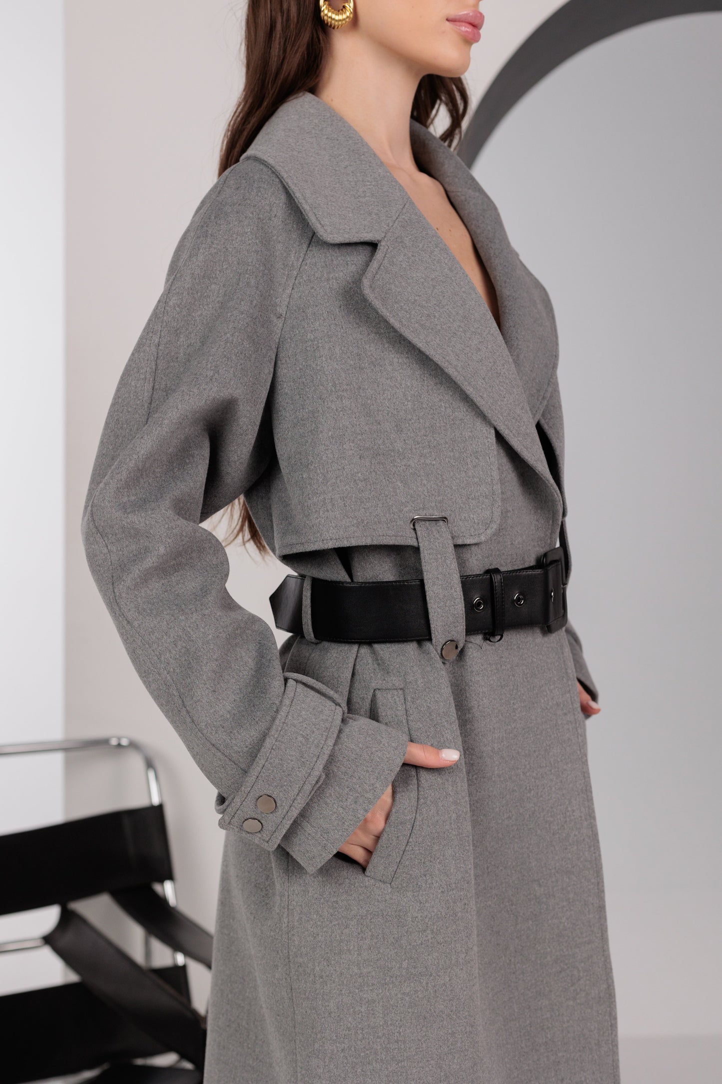 Karina Belted Wool Cashmere Blend Overcoat in Grey