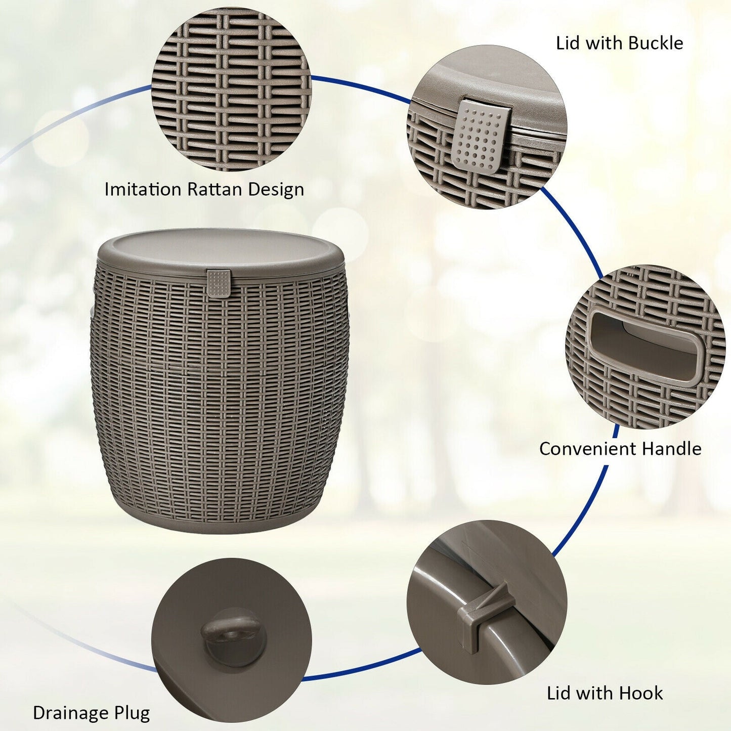 9.5 Gallon 4-in-1 Patio Rattan Cool Bar Cocktail Table Side Table