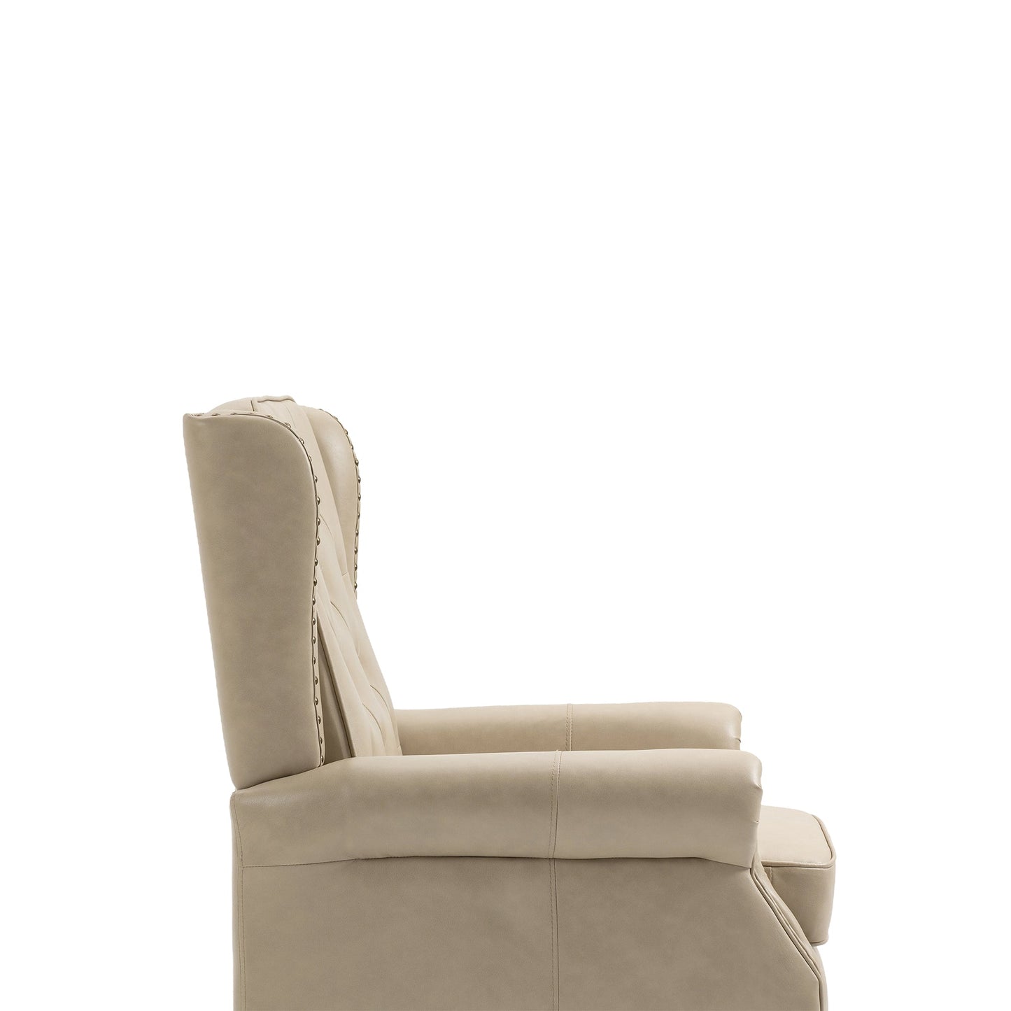 Accent Lounge Chair PU Leather Camel Rubber Wood Legs Sinuous Springs 250 LB