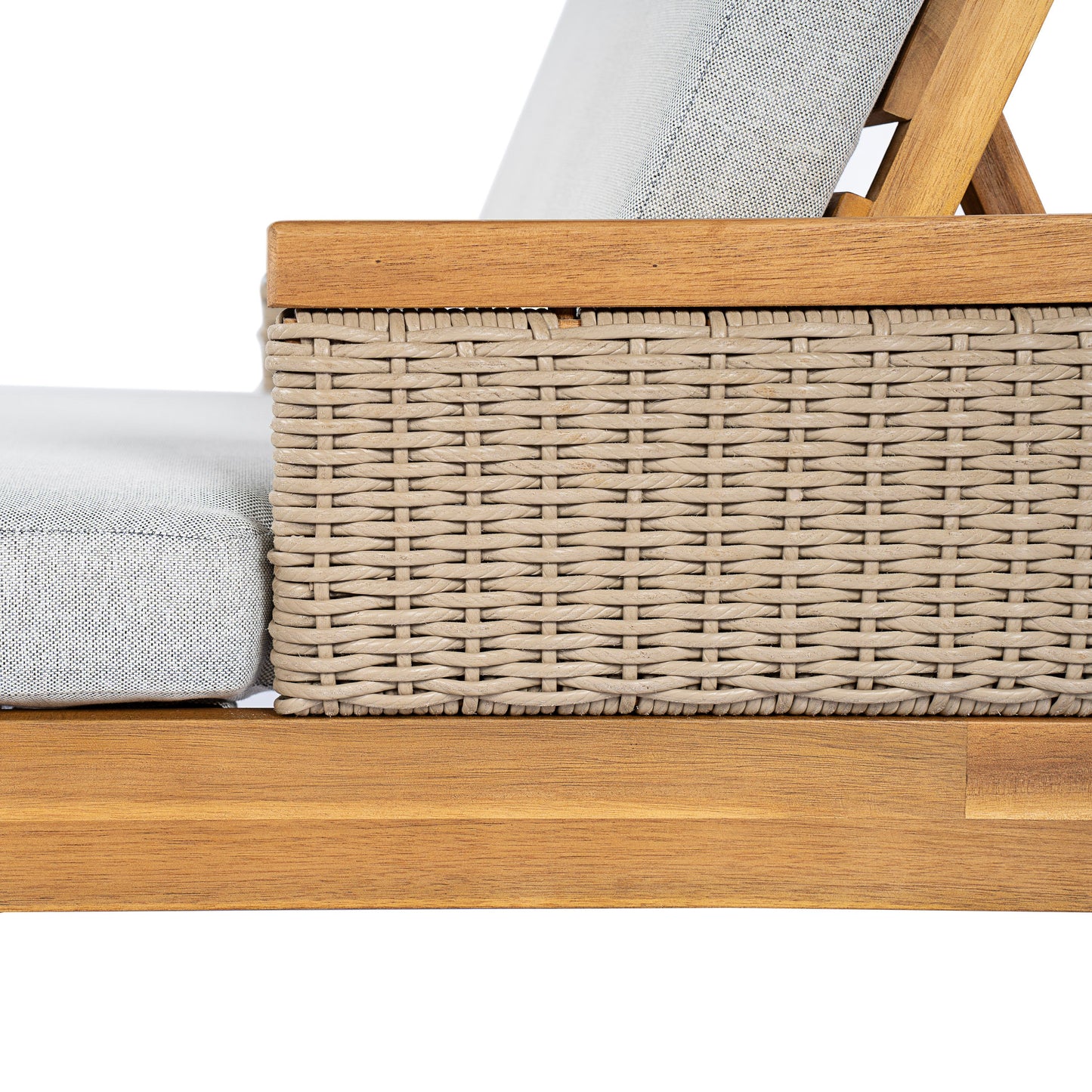 Sun Lounger Set Modern - Acacia Wood, Grey Cushions, Light Grey Wicker, 76.8in