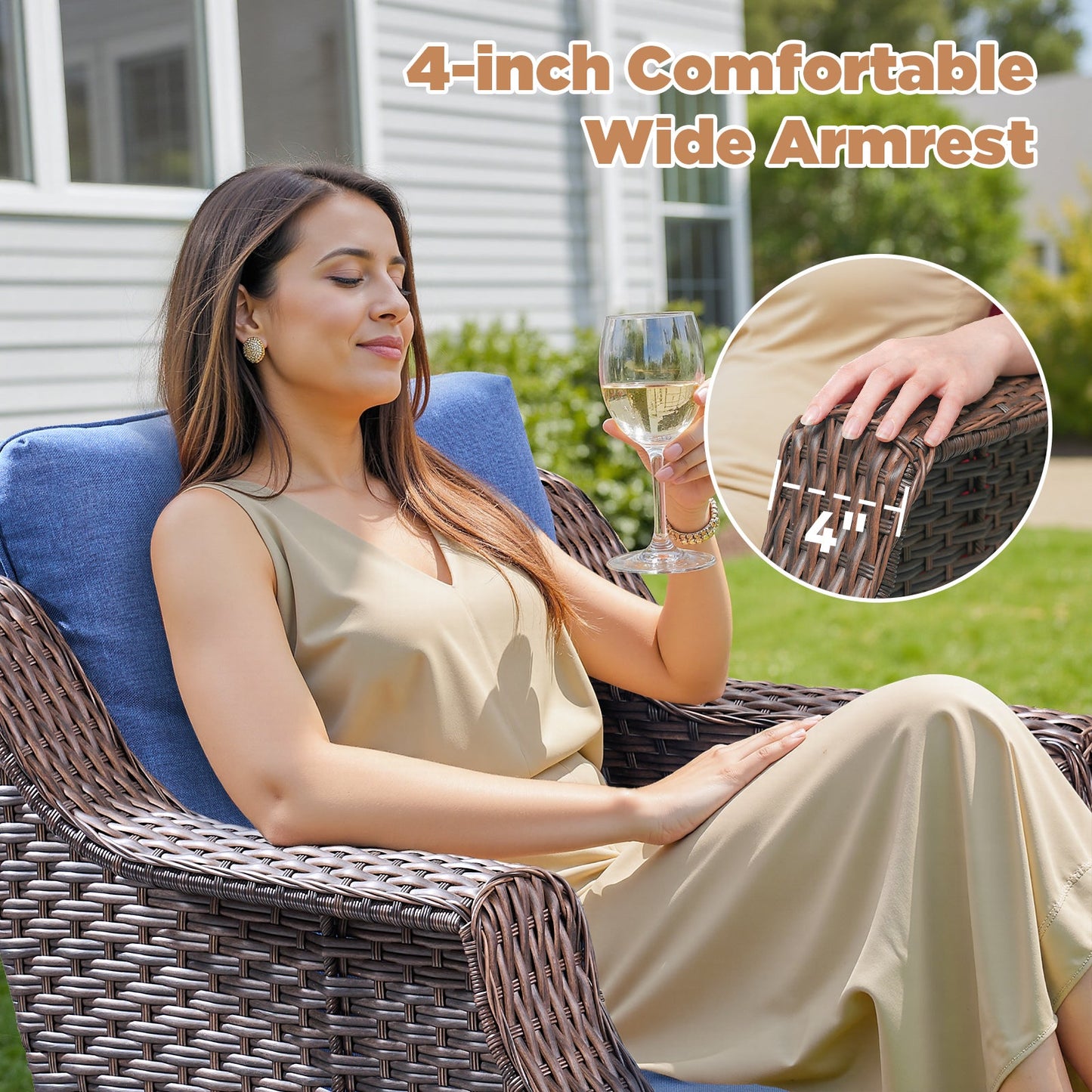 Outdoor Conversation Set PE Rattan Blue 3-Piece Seats 2 with Side Table