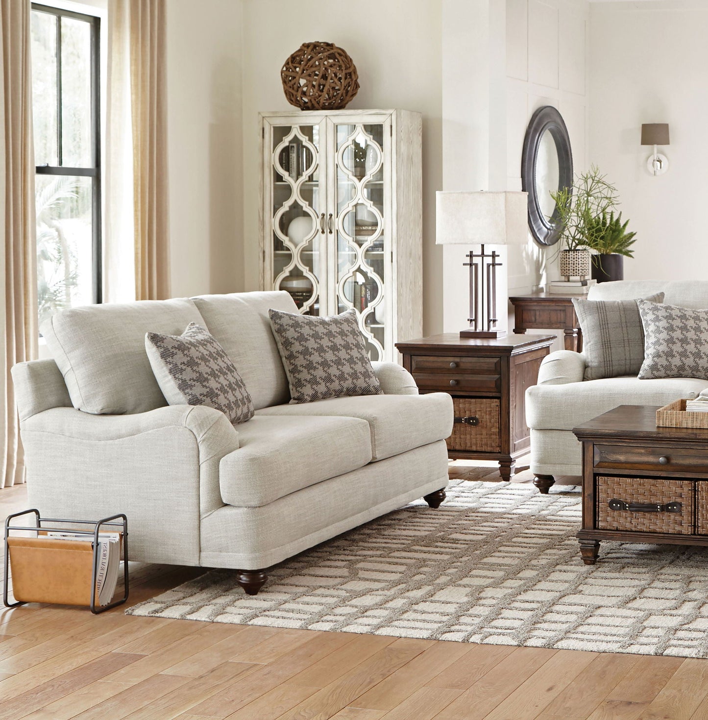Glenn Upholstered English Arm Loveseat Light Grey and Grey